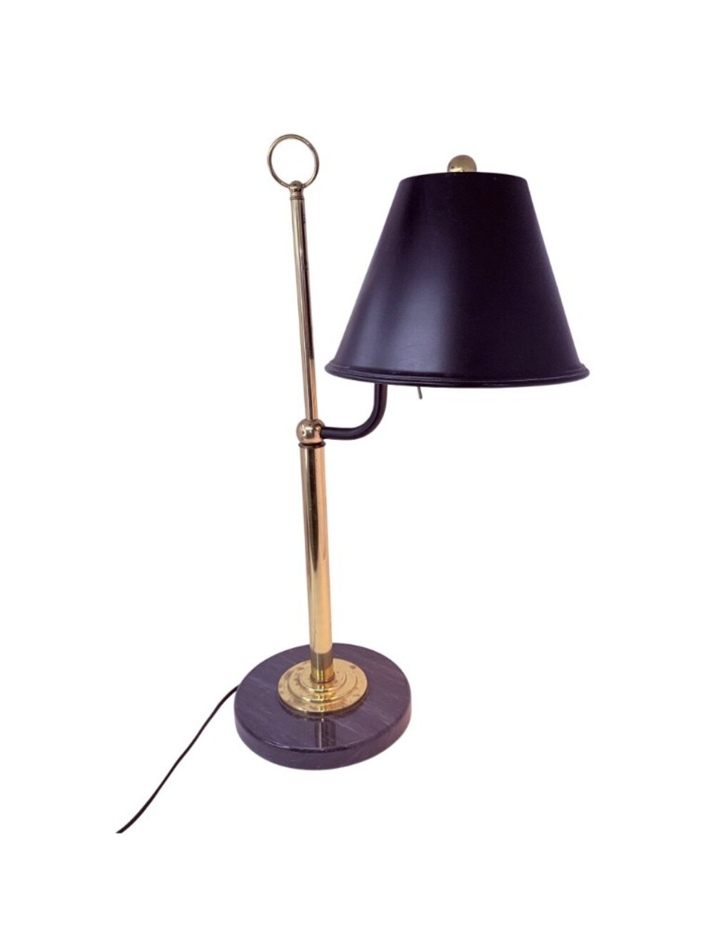 Vintage Brass Desk Lamp with Black Metal Shade and Heavy Round Marble Base - Picture 12 of 14